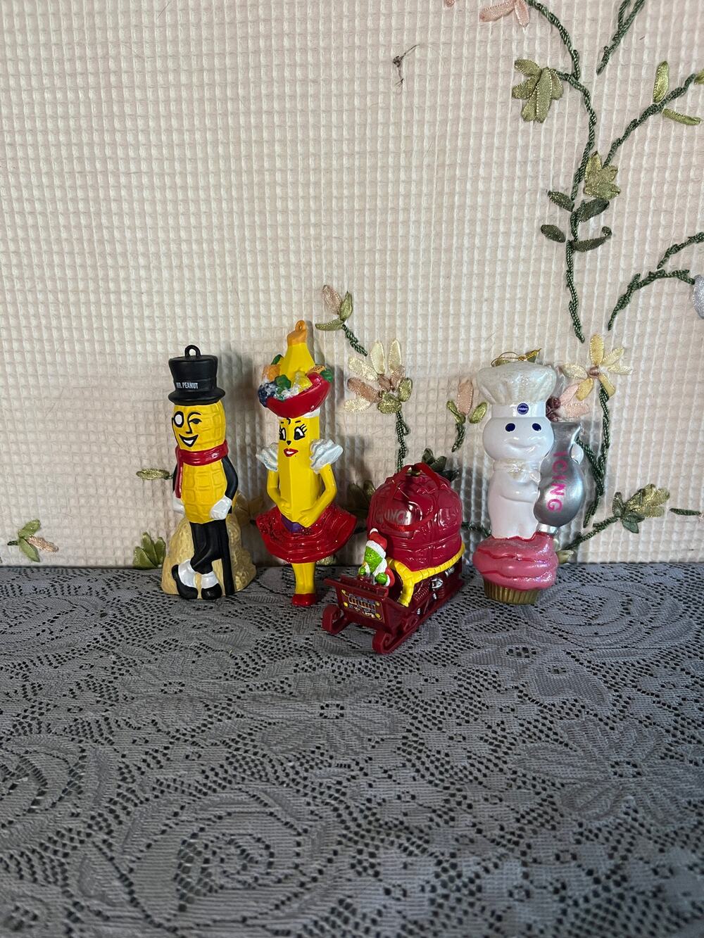 Advertising Character Christmas Ornament Lot Mr Peanut Chiquita Banana Pillsbury